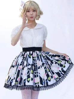 Sweet Lolita SK Angel Beats Floral Print Black Ruffles Lolita Skirts