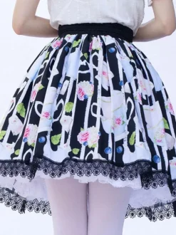 Sweet Lolita SK Angel Beats Floral Print Black Ruffles Lolita Skirts