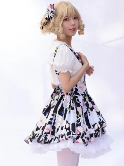 Sweet Lolita SK Angel Beats Ruffles as image Floral Print Lolita Skirts