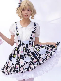 Sweet Lolita SK Angel Beats Ruffles as image Floral Print Lolita Skirts