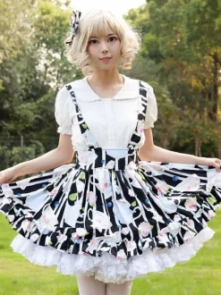Sweet Lolita SK Angel Beats Ruffles as image Floral Print Lolita Skirts