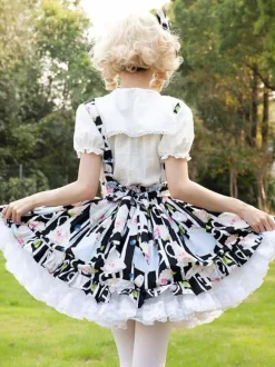 Sweet Lolita SK Angel Beats Ruffles as image Floral Print Lolita Skirts