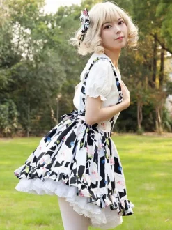 Sweet Lolita SK Angel Beats Ruffles as image Floral Print Lolita Skirts