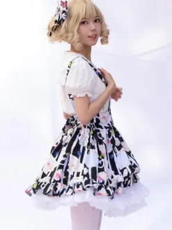 Sweet Lolita SK Angel Beats Ruffles as image Floral Print Lolita Skirts