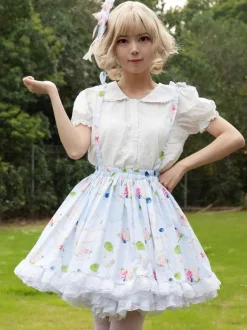 Sweet Lolita SK Angel Beats Floral Print as image Ruffles Lolita Skirts