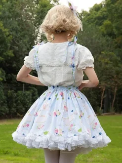 Sweet Lolita SK Angel Beats Floral Print as image Ruffles Lolita Skirts