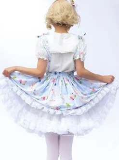Sweet Lolita SK Angel Beats Floral Print as image Ruffles Lolita Skirts
