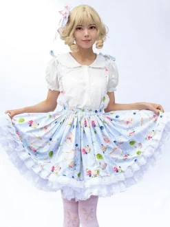 Sweet Lolita SK Angel Beats Floral Print as image Ruffles Lolita Skirts