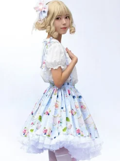 Sweet Lolita SK Angel Beats Floral Print as image Ruffles Lolita Skirts