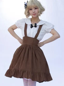 Sweet Lolita SK Angel Beats Ruffles Camel Floral Print Lolita Skirts