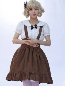 Sweet Lolita SK Angel Beats Ruffles Camel Floral Print Lolita Skirts