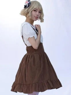 Sweet Lolita SK Angel Beats Ruffles Camel Floral Print Lolita Skirts