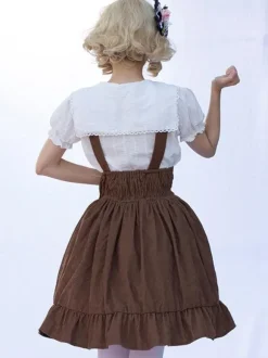 Sweet Lolita SK Angel Beats Ruffles Camel Floral Print Lolita Skirts