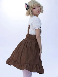 Sweet Lolita SK Angel Beats Ruffles Camel Floral Print Lolita Skirts