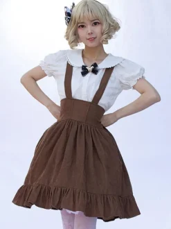 Sweet Lolita SK Angel Beats Ruffles Camel Floral Print Lolita Skirts