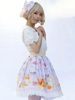 Sweet Lolita SK Angel Beats Ruffles Light Pink Floral Print Lolita Skirts