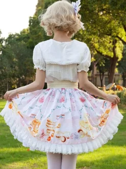 Sweet Lolita SK Angel Beats Ruffles Light Pink Floral Print Lolita Skirts