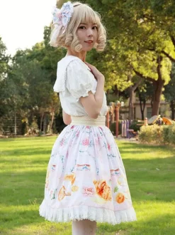 Sweet Lolita SK Angel Beats Ruffles Light Pink Floral Print Lolita Skirts