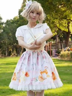 Sweet Lolita SK Angel Beats Ruffles Light Pink Floral Print Lolita Skirts