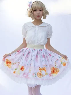 Sweet Lolita SK Angel Beats Ruffles Light Pink Floral Print Lolita Skirts
