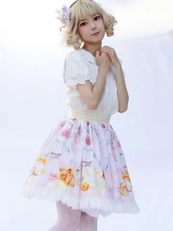 Sweet Lolita SK Angel Beats Ruffles Light Pink Floral Print Lolita Skirts