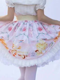 Sweet Lolita SK Angel Beats Ruffles Light Pink Floral Print Lolita Skirts
