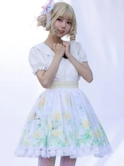 Sweet Lolita SK Cardcaptor Sakura   Ruffles as image Floral Print Lolita Skirts