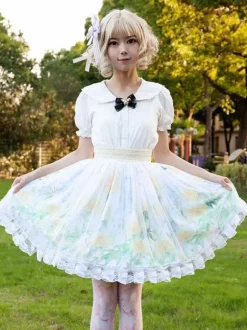 Sweet Lolita SK Cardcaptor Sakura   Ruffles as image Floral Print Lolita Skirts