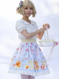 Sweet Lolita SK Floral Print As Image Ruffles Lolita Skirts
