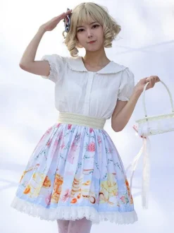 Sweet Lolita SK Floral Print As Image Ruffles Lolita Skirts