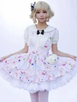 Sweet Lolita SK Floral Print Soft Pink Ruffles Lolita Skirts