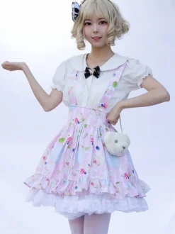 Sweet Lolita SK Floral Print Soft Pink Ruffles Lolita Skirts