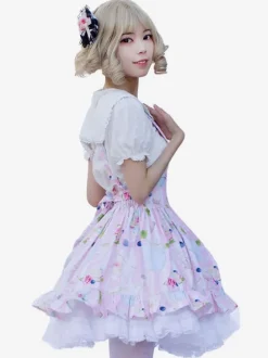 Sweet Lolita SK Floral Print Soft Pink Ruffles Lolita Skirts