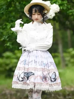 Sweet Lolita SK Floral Print as image Lace Lolita Skirts