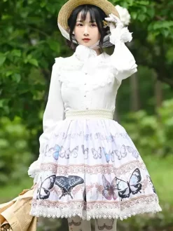 Sweet Lolita SK Floral Print as image Lace Lolita Skirts