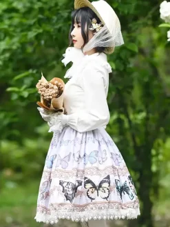 Sweet Lolita SK Floral Print as image Lace Lolita Skirts