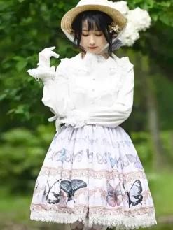 Sweet Lolita SK Floral Print as image Lace Lolita Skirts
