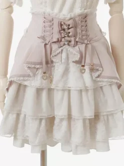 Sweet Lolita SK Lace Pink Lace up Bows Lolita Skirts