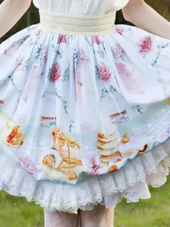 Sweet Lolita SK Ruffles as image Floral Print Lolita Skirts