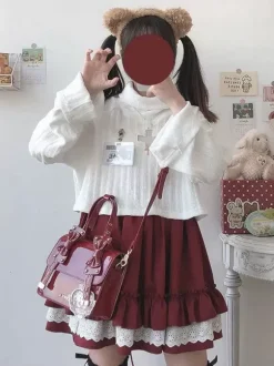 Sweet Lolita SK Ruffles Burgundy Lolita Skirts