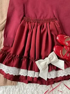 Sweet Lolita SK Ruffles Burgundy Lolita Skirts