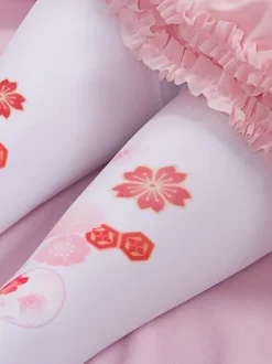 Sweet Lolita Socks Pink Spandex Sakura Pattern Lolita Accessories
