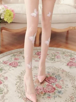 Sweet Lolita Stocking Nude Butterfly Embroidered Accessory Polyester Butterfly Pattern Lolita Accessories