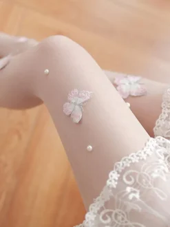 Sweet Lolita Stocking Nude Butterfly Embroidered Accessory Polyester Butterfly Pattern Lolita Accessories