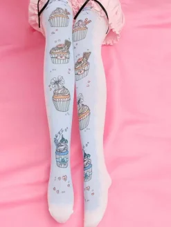 Sweet Lolita Stocking Velvet Printed Pink Lolita Socks