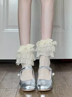 Sweet Lolita Stocking White Ruffles Accessory Polyester Lace Lolita Accessories