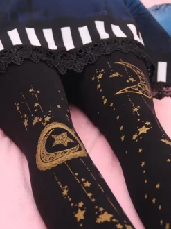 Sweet Lolita Stockings Black Moon And Starlet Velvet Tight High Lolita Socks