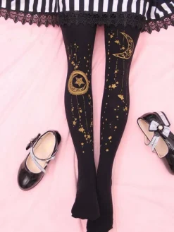 Sweet Lolita Stockings Black Moon And Starlet Velvet Tight High Lolita Socks