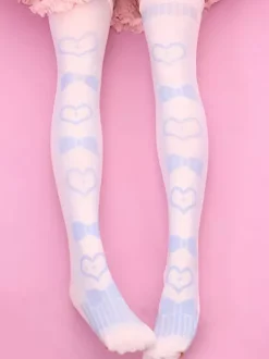 Sweet Lolita Stockings Light Pink Velvet Heart Bow Printed Lolita Socks