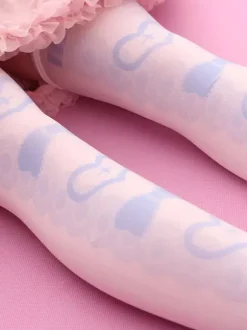 Sweet Lolita Stockings Light Pink Velvet Heart Bow Printed Lolita Socks